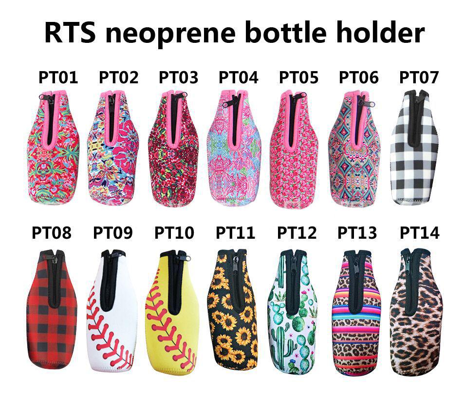 

330ml 12 oz Universal Neoprene Beer Bottle Coolers Cover with Zipper, Bottle koozies, Softball, Sunflower Pattern 50%off stock