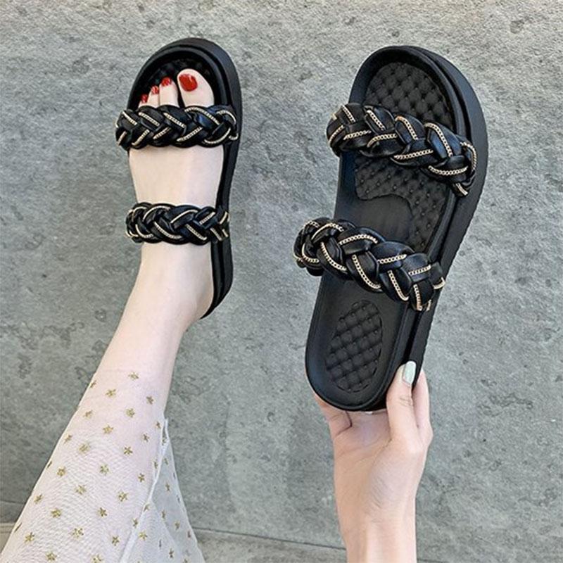 

Slippers 2021 Women Flip Flop Shoes Summer Platform Women's Home Flat Rubber Pumps Fashion Beach Casual Chunky Loafers, Black