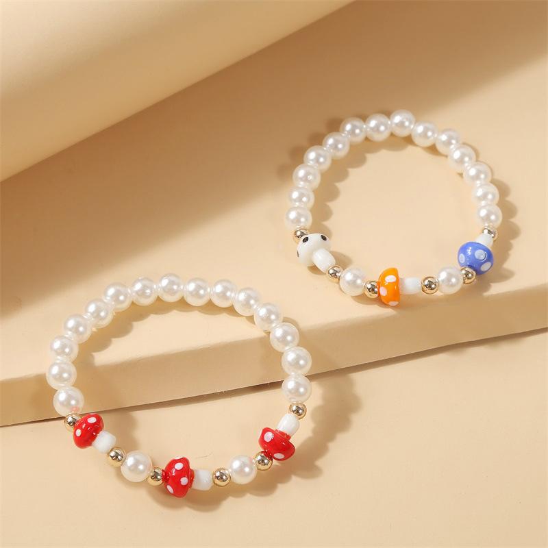

Beaded, Strands PUNKI Bohemian Fashion Beaded Pearl Mushroom Bracelet Creative Personality Woven Stretch All-match