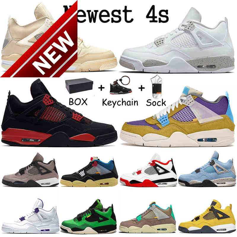 

2022 With Box Jorden Jumpman 4 4s Mens Women Basketball Shoes Off Black Cat Red Thunder Unions Desert Moss Taupe Haze White Sail Oreo, #b2 40-47 taupe haze