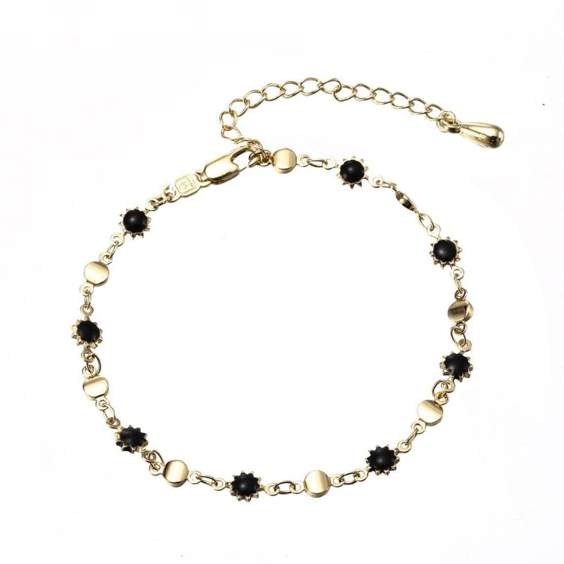 

Link, Chain Sangdo Women Golden Color Black Stone Exquisite Colorful Sawtooth Design Hollow-out Bracelet Delicate Hand