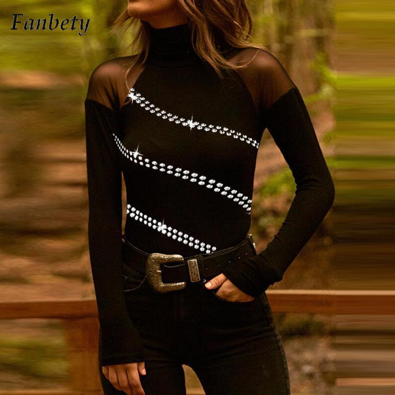

Women' Blouses & Shirts Women Elegant Glitter Sequin Shiny Blouse 2022 Spring Casual Turtleneck Mesh Tops Pullover Lady Autumn Hollow Out B, 01 black