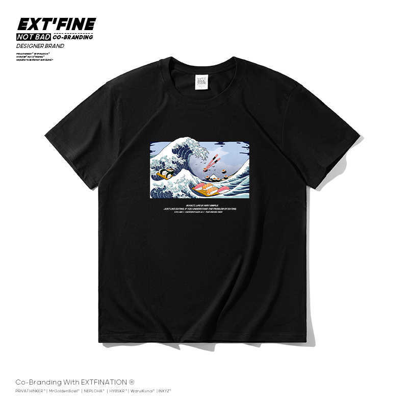 

ExtFine Ukiyoe Wave T-shirt Sushi Summer 200GSM Combed Cottons Japan Graphic Tshirt Harajuku T shirt Top Tees Men's Clothing 210629, Lightgray