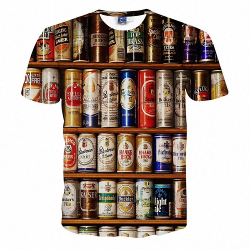 T-shirt Hommes Shirt T-shirt 3D Imprimer Bière graphique Cou rond quotidien Print à manches courtes Tops actifs blanc / été T8CX #
