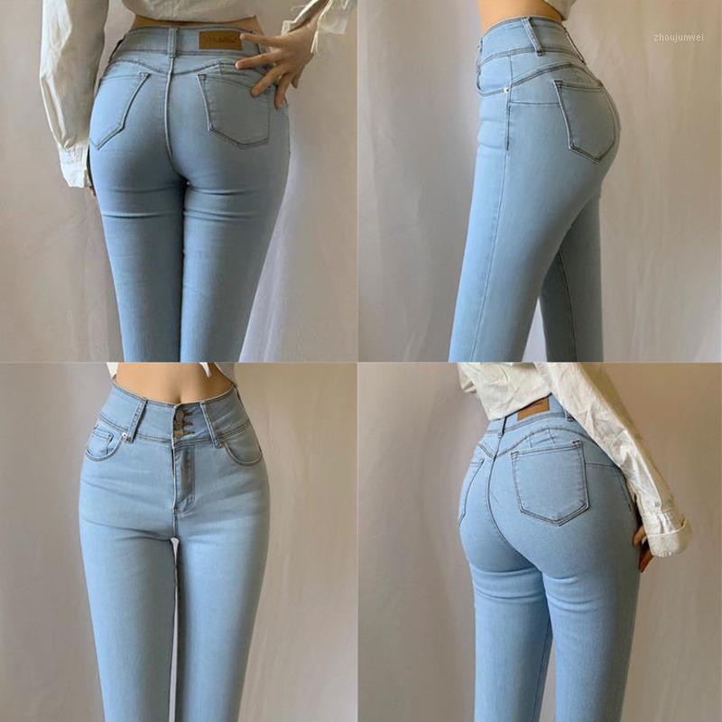 

Women Stretch Slim Jeans Push Up Hips Elastic Cotton Light Blue Denim Pants Female Trousers Plus Size Woman Women