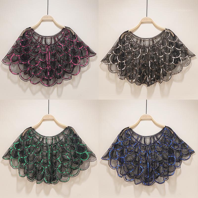 

Scarves 2021 Women's Fashion Retro Dress Shawl Sequined Evening Banquet Mesh Cardigan Prom Stage Performance