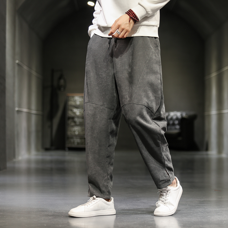 

New Harem Drop Crotch Pockets Joggers 2021 Solid Casual Trousers Men Loose Hip Hop Baggy Cotton Linen Wide Leg Pants H61i Y5cf, Grey blue