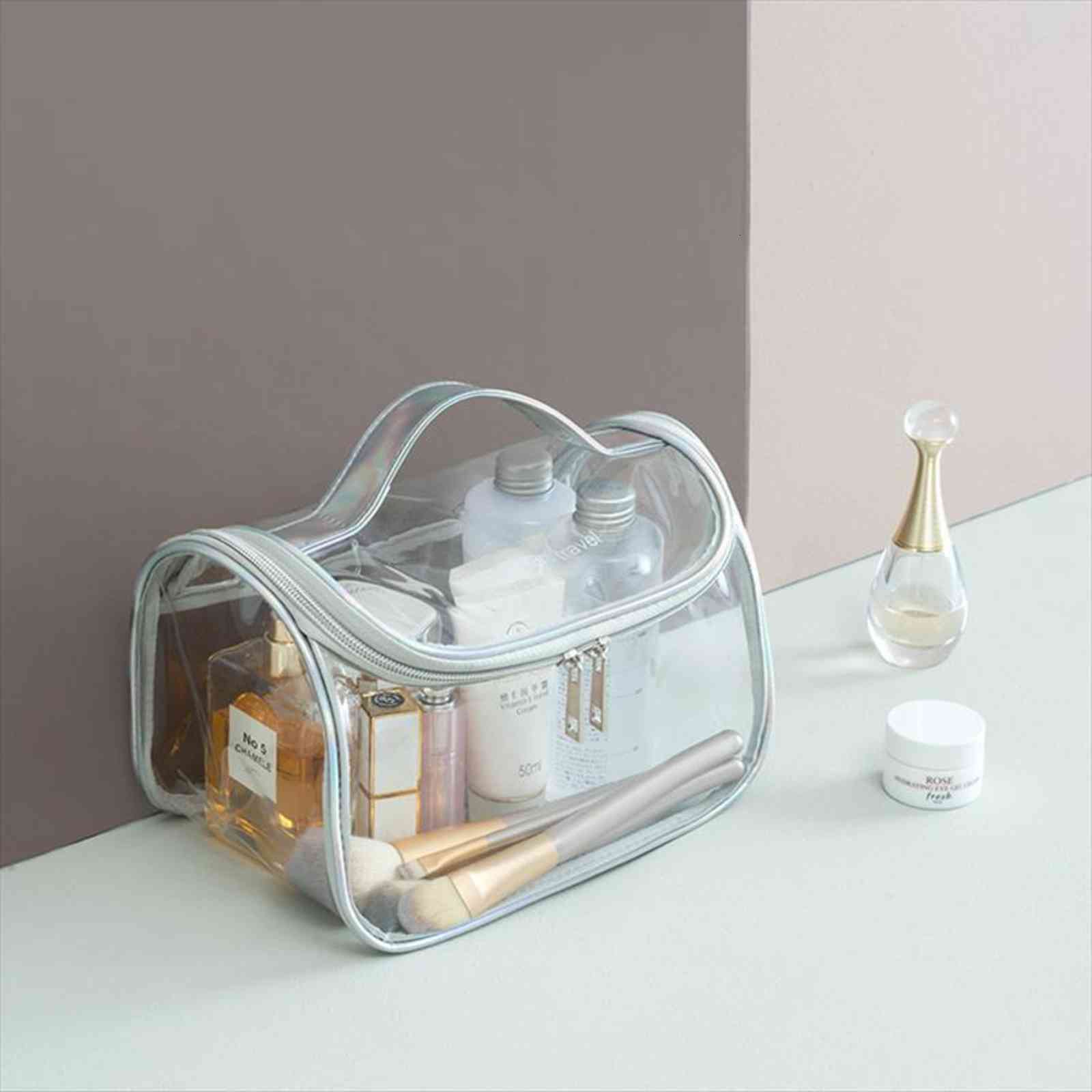 

fashion transparent clear travel makeup cosmetic bags women handbag zipper wash organizer storage beauty make up waterproof case