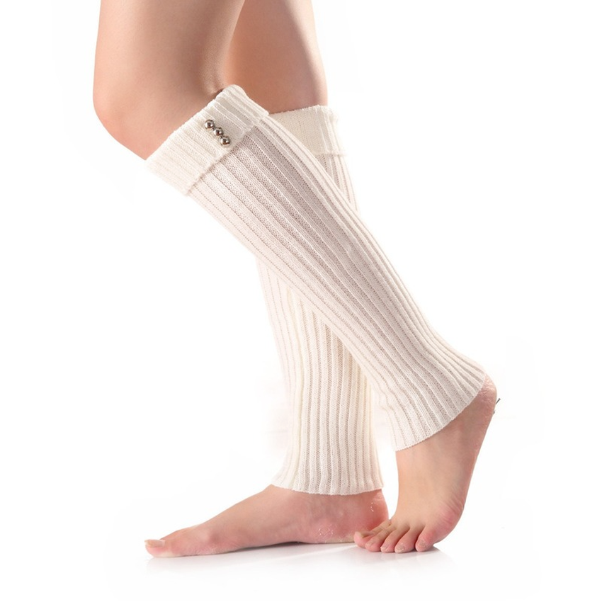 

Knee High Stretch Stripes Leg Warmers Solid Color Stockings Button Charm Winter Warm Socks for Women Teen Fashion Will and Sandy Black White Coffee, As show