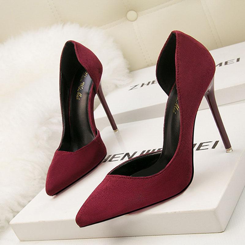 

2021 Fashion Women Shoes Suede Pointed Toe Pumps Office Ladies Shoes High Heels Stiletto Candy Color Party Women, Black