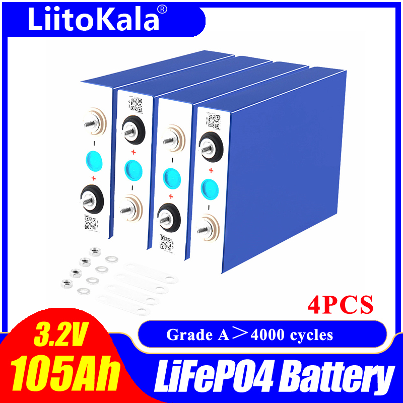 

4pcs LiitoKala GRADE A NEW 3.2V 100Ah 105Ah lifepo4 battery CELL 12V 24V Electric RV Golf car outdoor solar energy Rechargeable