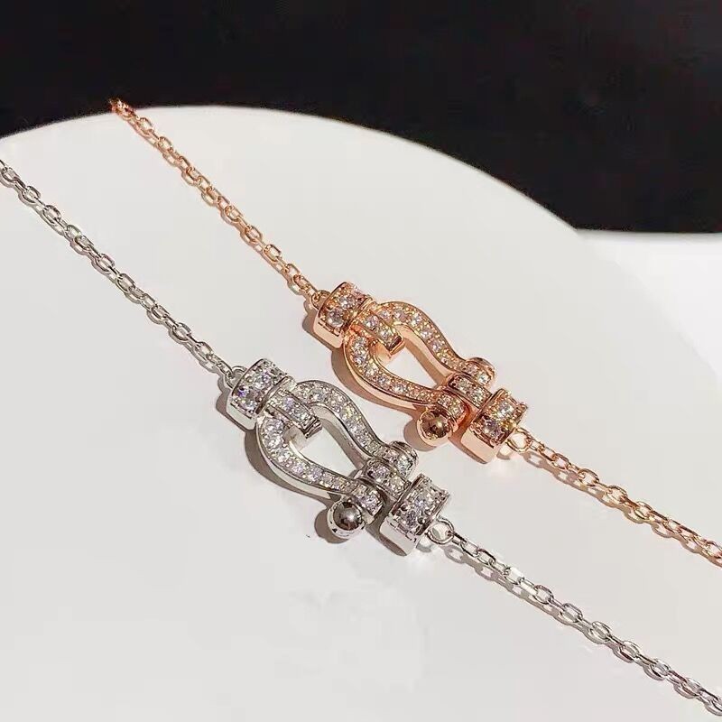f Family Horseshoe Clasp Bracelet 925 Pure Silver Plated 18k Gold Original Clasp Exquisite Full Diamond Hand Jewelry Net Red Girl Lucky-image-729744579