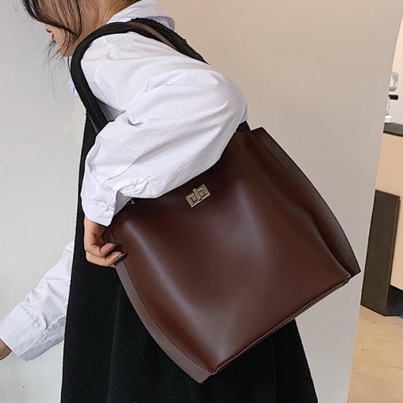 

Vintage Large Tote Bucket Bag 2021 New High quality PU Leather Women's Designer Handbag High capacity Shoulder Messenger Bag, Black