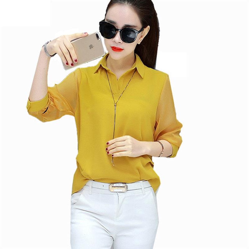 

Women's Blouses & Shirts -3XL Plus Size Women Spring Summer Style Chiffon Casual Turn-down Collar White Red Blusas Tops Feminina