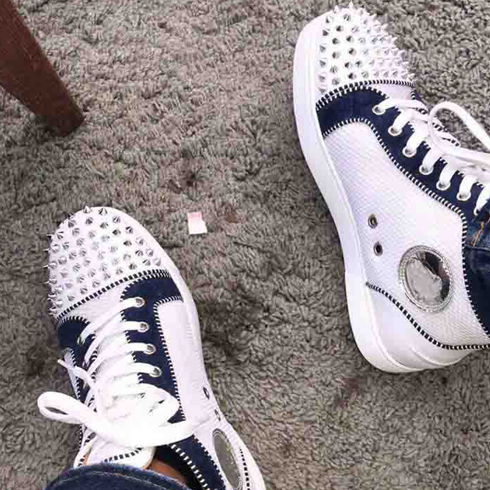 

Men's style Classic Spikes High Top red sole Casual shoe Studded Sneakers Shoes Women Men Luxury Designer Flat Autumn Winter trainers lace-up