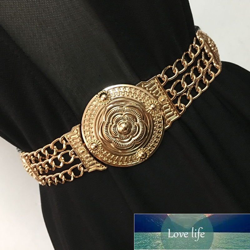 

Gold Chain Belt Elastic Corset Belts For Women Big Flower Cinturon Mujer Metal Stretch Ketting Riem Golden Designer Cummerbunds Factory price expert design Quality