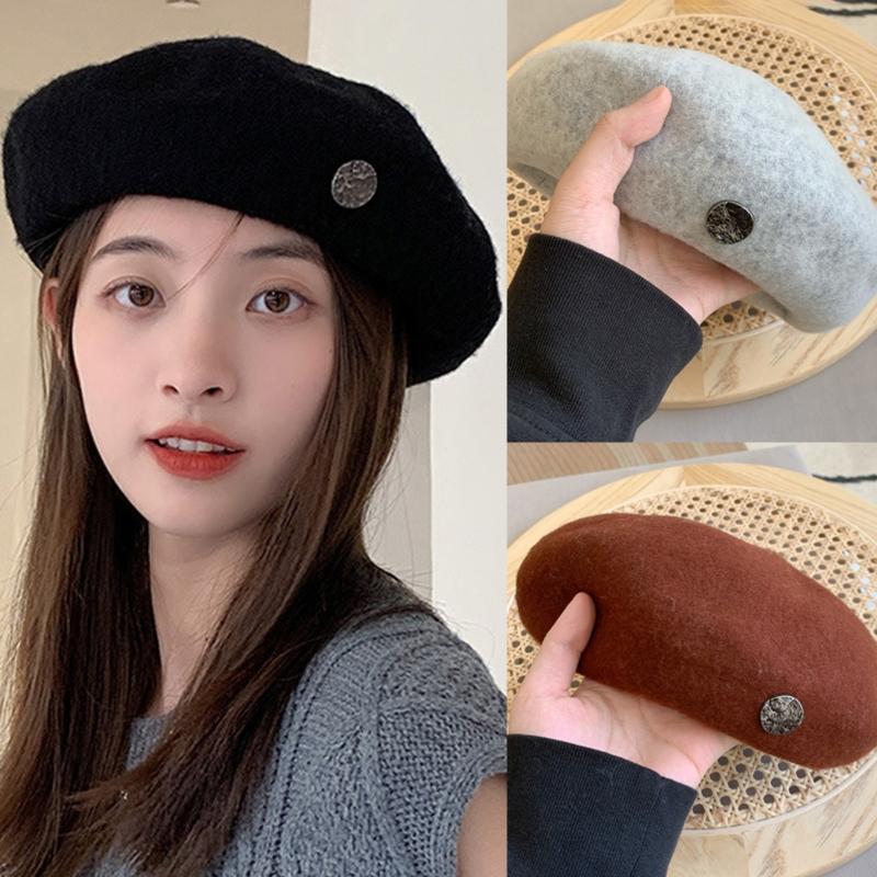 

Berets Simple Wool Beret Solid Color Painter Hat All-match Octagonal Gift For Halloween Christmas Year Valentine's Day, Black
