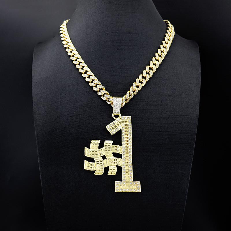 

Pendant Necklaces Hip Hop Big #1 Pave Cubic Zircon With Iced Out Width 13mm Full Rhinestone Cuban Chain Choker Necklace 20 Inch