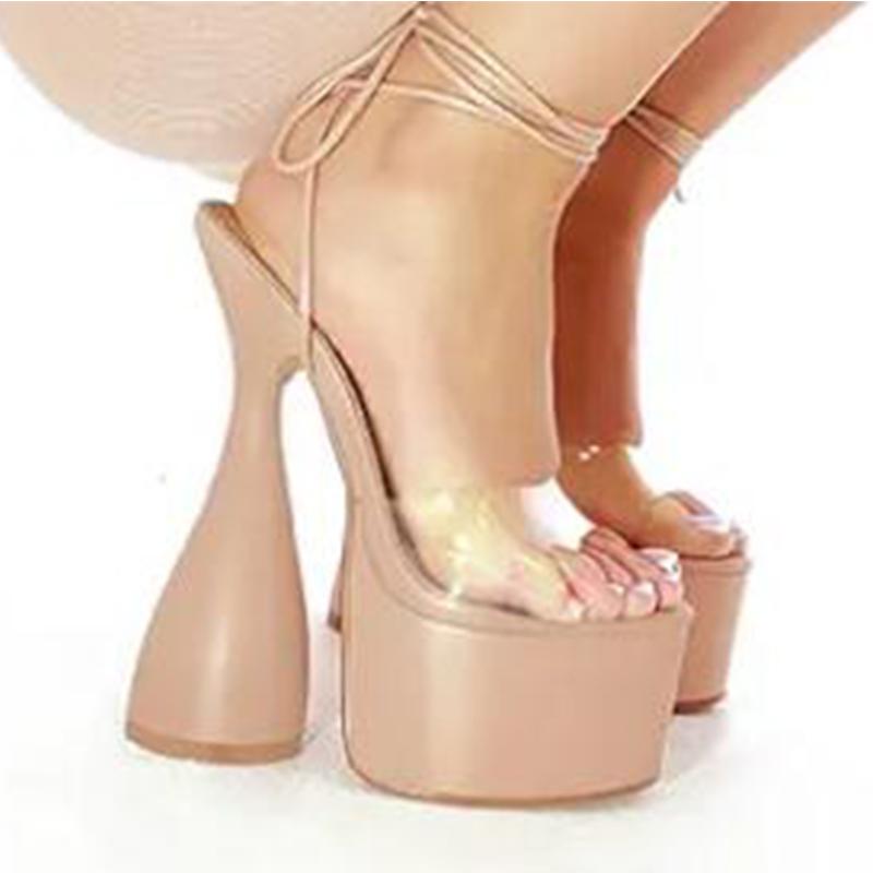 

Dress Shoes Black Ankle Strap Heel Sandal Fashion Transparent Platform Gladiator Sandals Women Summer High Heels Chunky