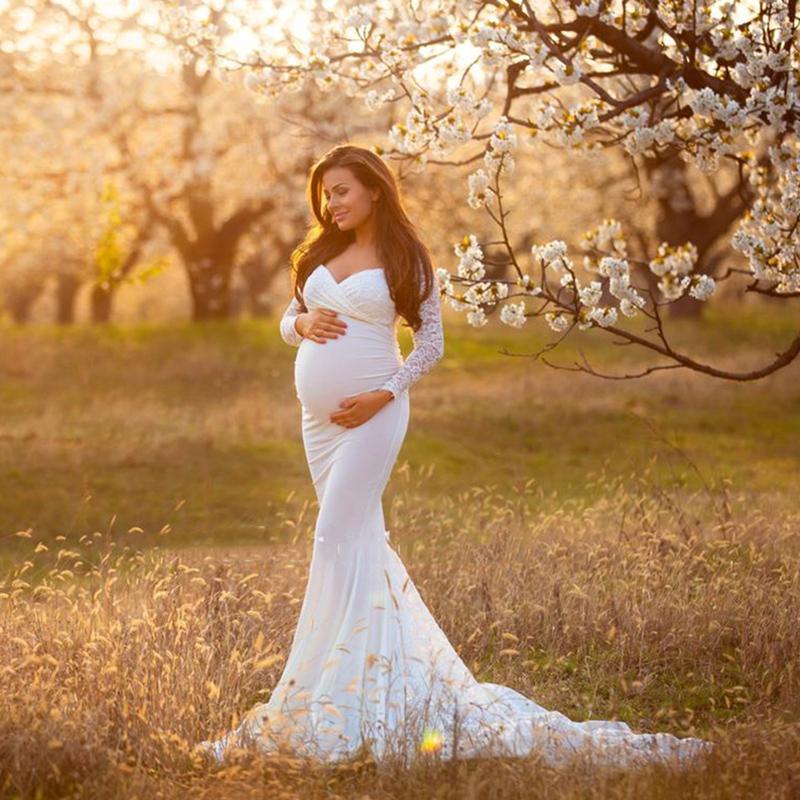 

Maternity Dresses 2021 Boho Style Lace Dress For Pography Outfit Maxi Gown Pregnancy Women Long, Black