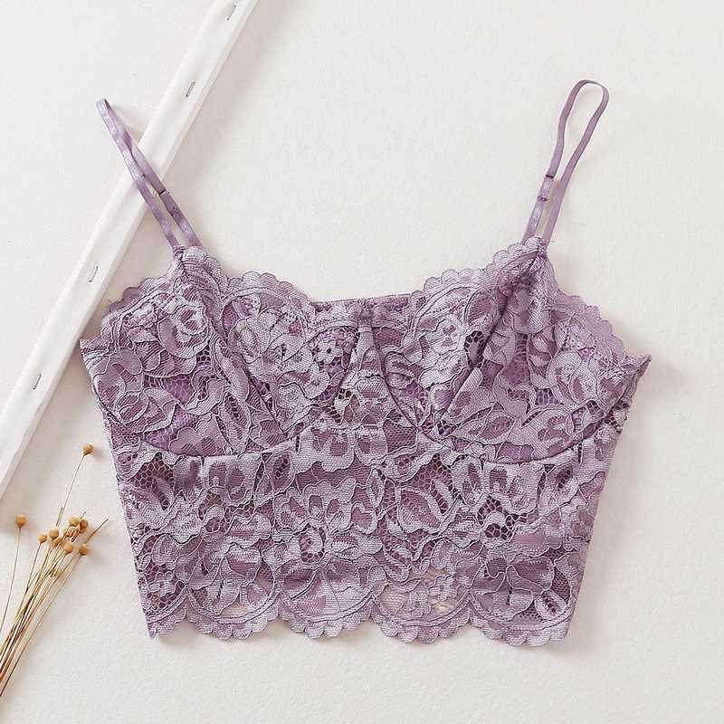 

Sexy Women Camis Fashion Lace Crop Top Modern Lacy Hollow Out Camisole 210602, As photo