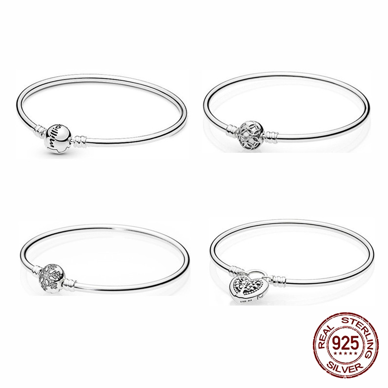 

Sterling 925 Silver Fit Original Pandora Charms Beads Style Simple Bracelet DIY Foundation Bead Bangle, Golden;silver