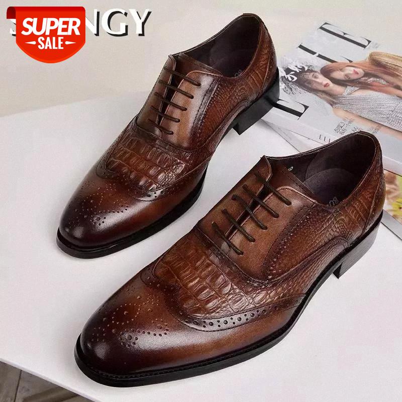 

New Crocodile Vintage Fashion Men Shoes Formal Dress Casual Leather Shoes Business Wedding Loafers Designer Brogue Office #tW7U