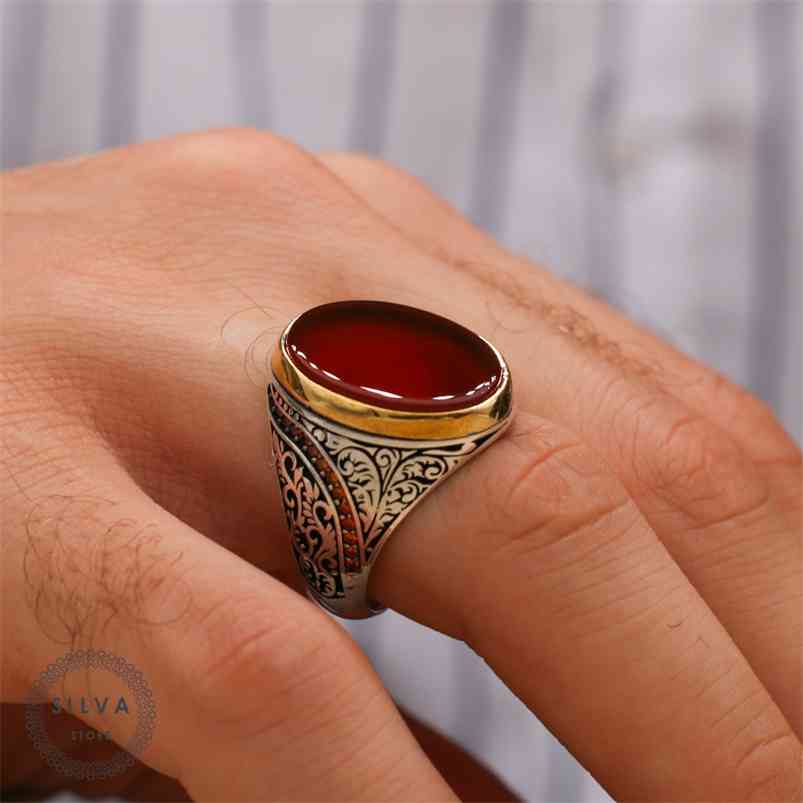 

Agate Aqeeq 925 silver men's ring. Men's jewelry stamped with stamp 925 All sizes are available 210701