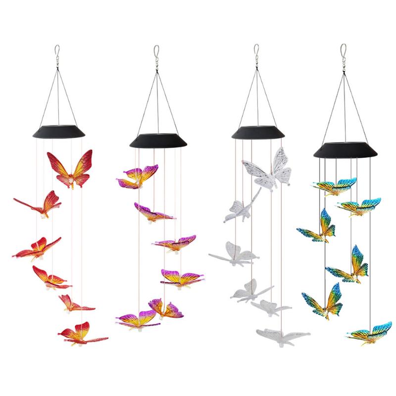 

Decorative Objects & Figurines LED Solar Wind Chime Butterfly Light Color Changing Waterproof Outdoor Windchime Hanging Lamp For Garden Pati
