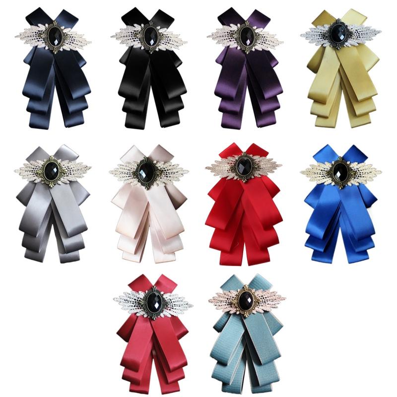 

Pins, Brooches Fashion Men Women Ribbon Bow Tie Formal Party Necktie Rhinestone Crystal Brooch Pin Luxury Wedding Adjustable Bowties, Gray