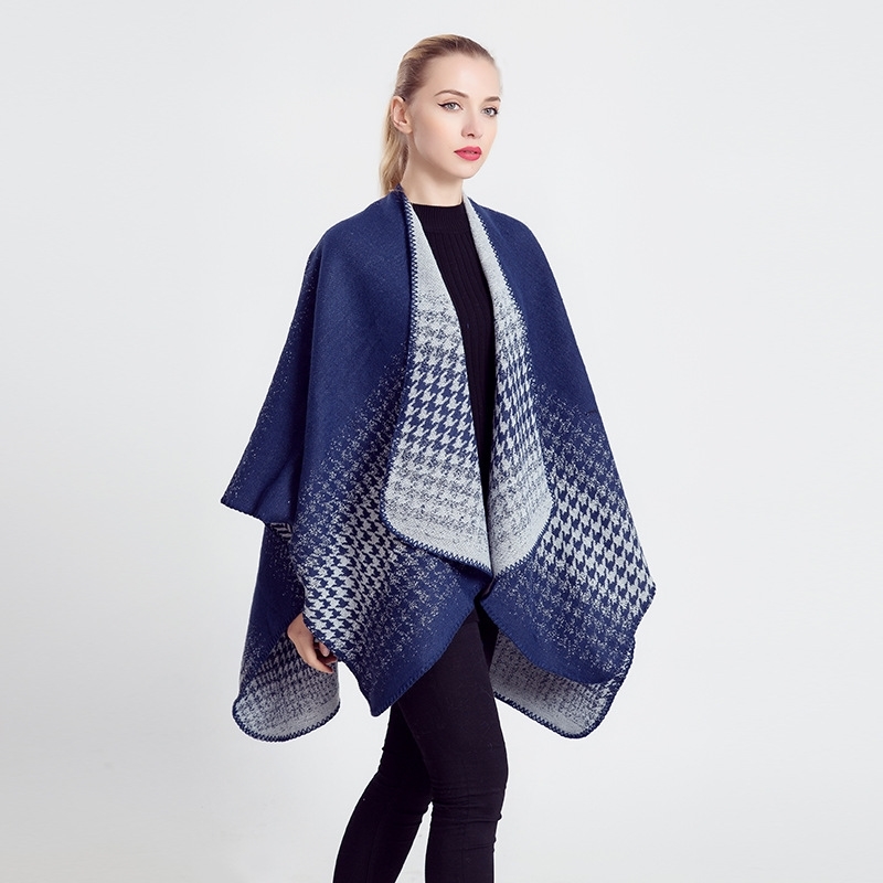

Autumn / winter 2020 thousand bird lattice gradient women's herringbone color matching shawl contrast scarf, Blue;gray