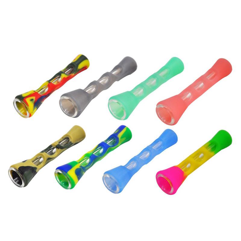 

Silicone Glass Smoking Herb Pipe 87MM One Hitter Dugout Pipe Tobacco Cigarette Pipe Hand Spoon Pipes Smoke Accessories Wholesale XVT0614