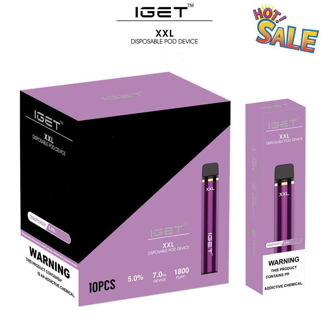 

Anthentic Iget XXL Disposable Vape Device Pen Kit 1800 Puffs 950mAh 7ml Cartridge Prefilled Pods e cigarette 18+ Colors