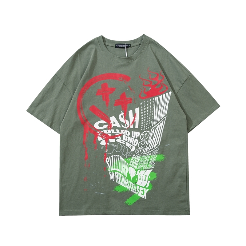 

2021 New Harajuku Graffiti Kawaii Cute Graphic Tees Women Clothing Oversized Japanese Cartoon Shirt Streetwear Summer Top 231t, Army green