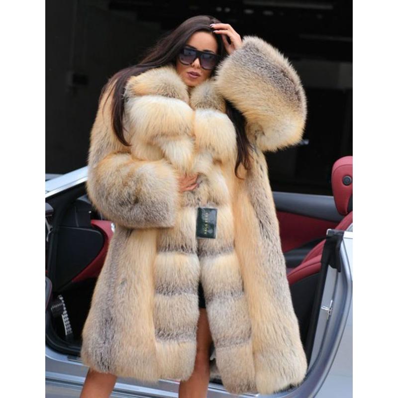 

Women's Fur & Faux FURSARCAR Luxurious Big Collar Real Natrual Golden Jacket With Hood 2021 Plus Size Long Women Winter Coat, As pic