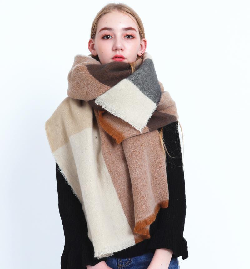 

Scarves European And American Shawl Women Scarf Autumn Winter Plaid Women's Thickened Warm Cashmere Like 190*70cm