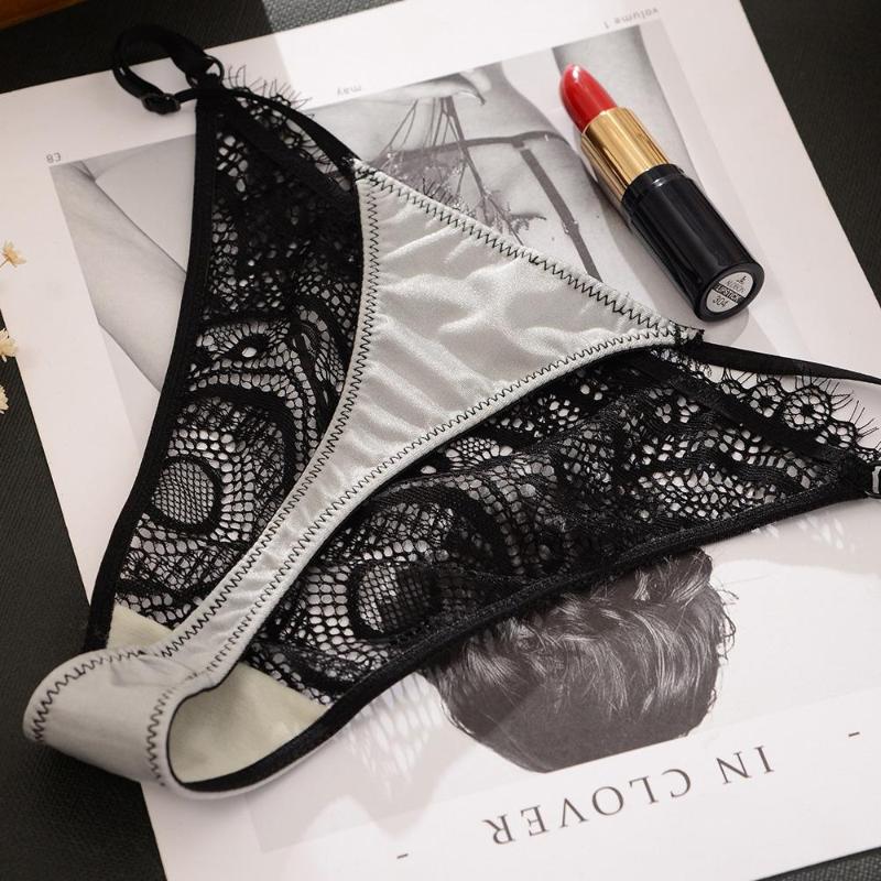 

Women's Panties Sexy Thin Belt Low Waist Thongs Transparante Hollow Lace Underwear For Women Comfort Seamless Lingerie, Dark grey