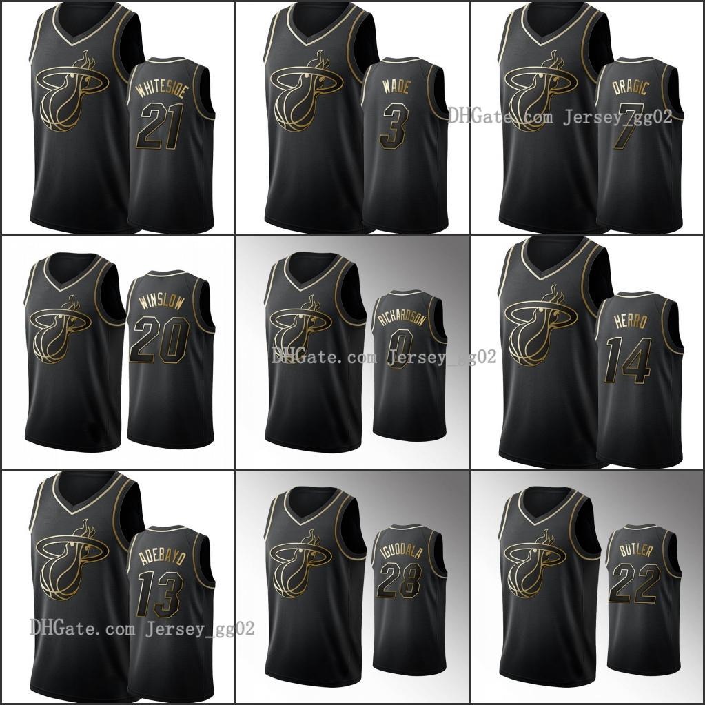 

Miami Heat Men Hassan Whiteside Dwyane Wade Jimmy Butler Tyler Herro Bam Adebayo Andre Iguodala NBA Black Golden Edition Jersey, Black;red