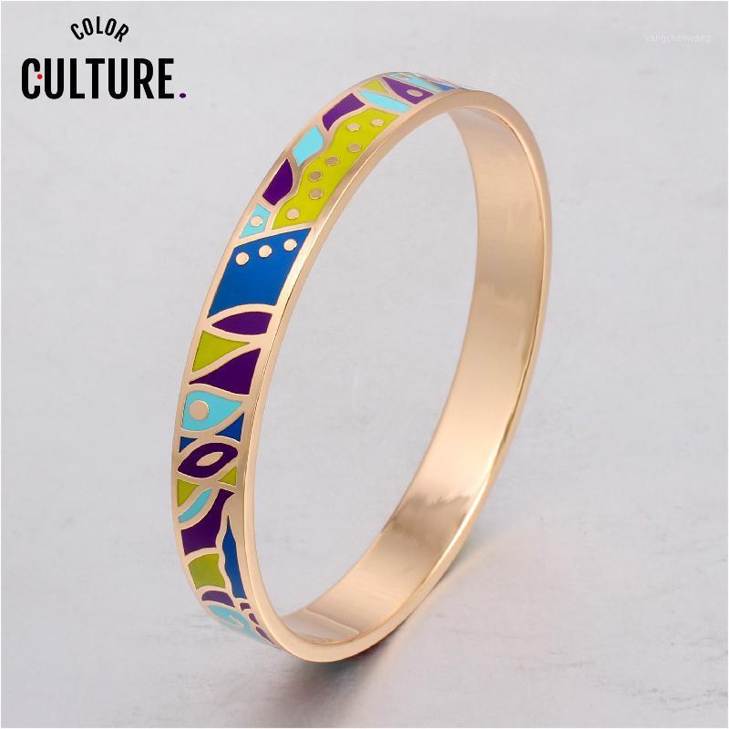 

1.0cm Width Design Bracelet Brand Women Gold-color Jewelry Color Filled Enamel Wholesale Bangle