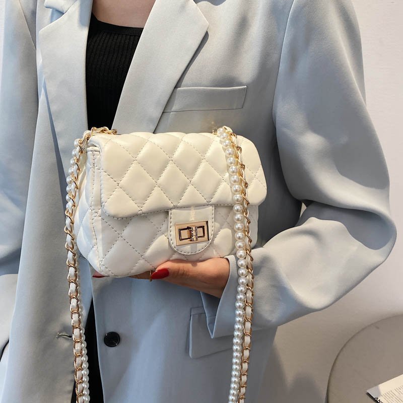 

Pearl Design Beading Chain Pu Leather Sac Crossbody Bags For Women 2021 Simple Luxury Small Fashion Shoulder Handbags And Purses, Black