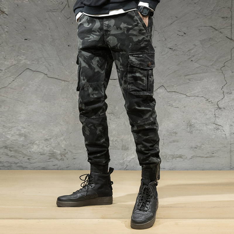 

2021 New Newly Designer Fashion Men Jeans Military Camouflage Wide Leg Trousers Big Pocket Casual Cargo Pants Streetwear Hip Hop Joggers 0xu, Green camouflage