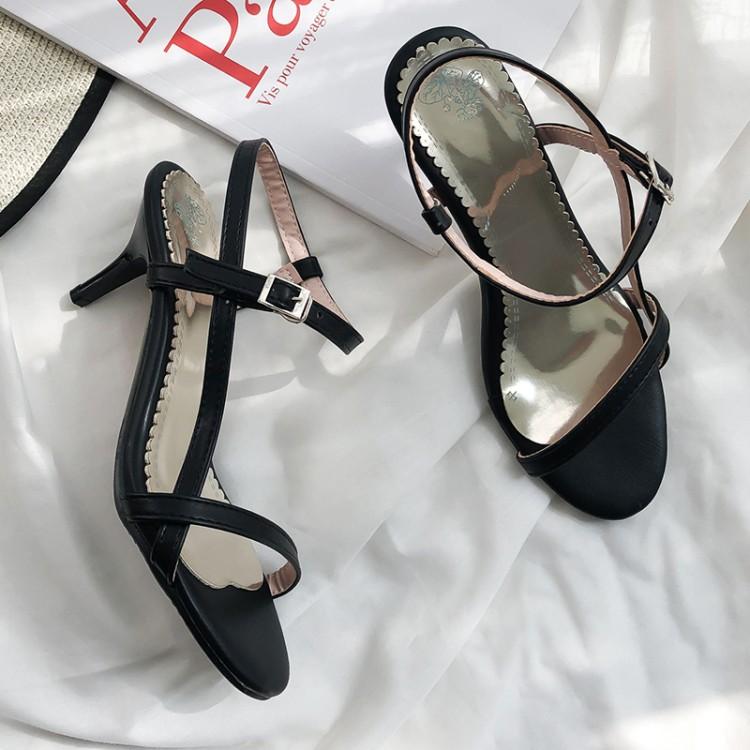 

Plus Size 9 10 11-16 high heels sandals women shoes woman summer ladies A belt with thick heels and exposed toes, Black