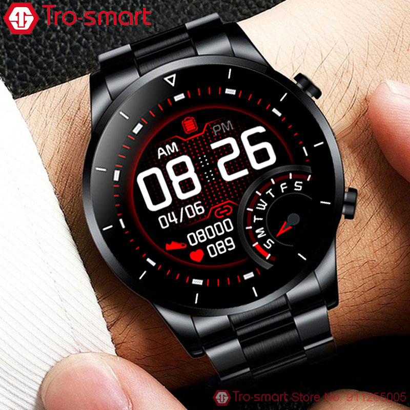 

New 2021 Smart Watch Men Male Smartwatch Electronics Smart Clock For Android IOS Fitness Tracker Touch Smart-watchg, Silicone black