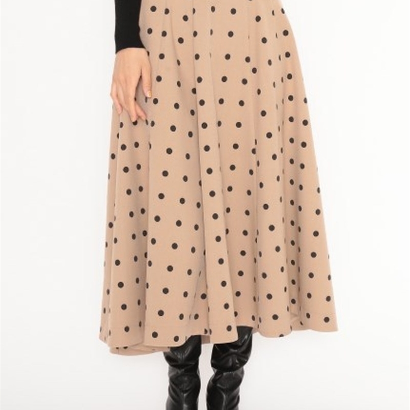 

Neploe Elegant French Style Chic Polka Dot Women Skirts Autumn Winter All-match Jupe High Waist Zip A-line Femme Skirt 210708, Beige