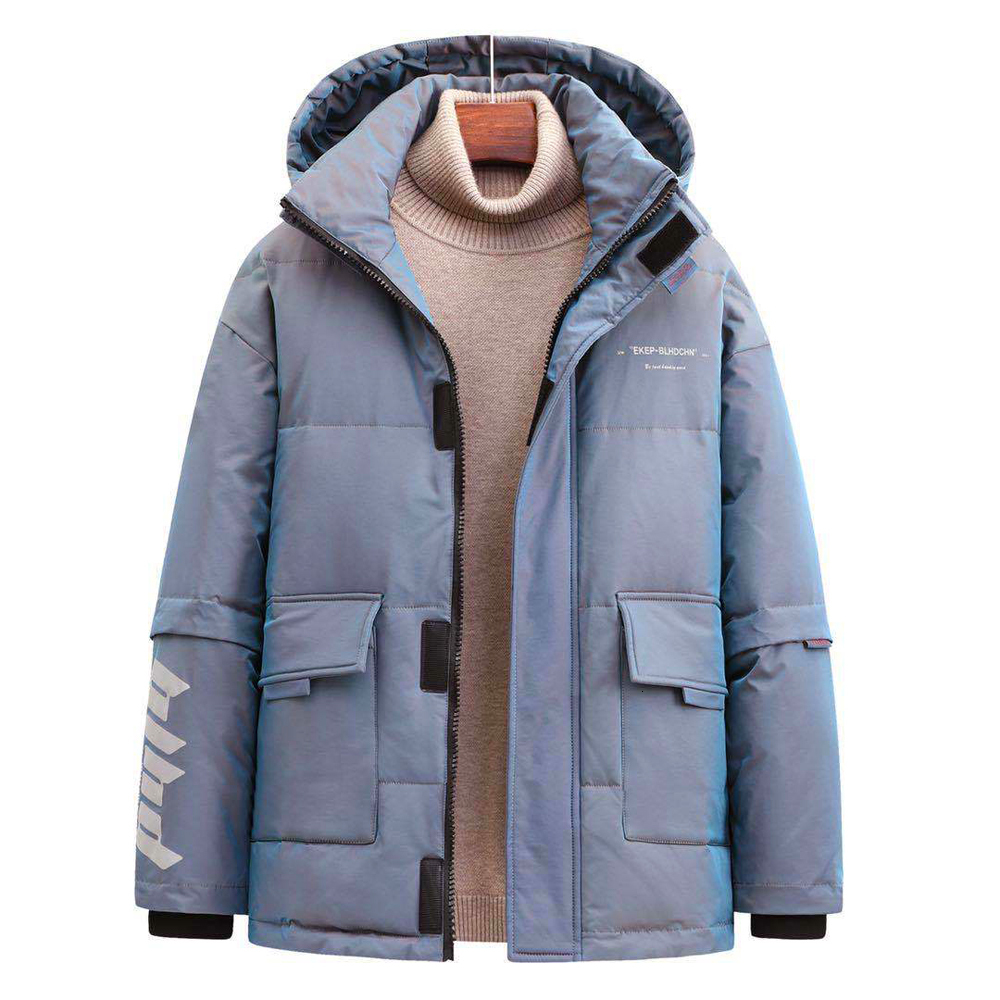 

2021 New Winter Men's White Down Glossy Jacket Warm Thick Fashion Hooded Parka Waterproof Colorful Shiny Coats Male Brand Blue Red Xtsu, Black
