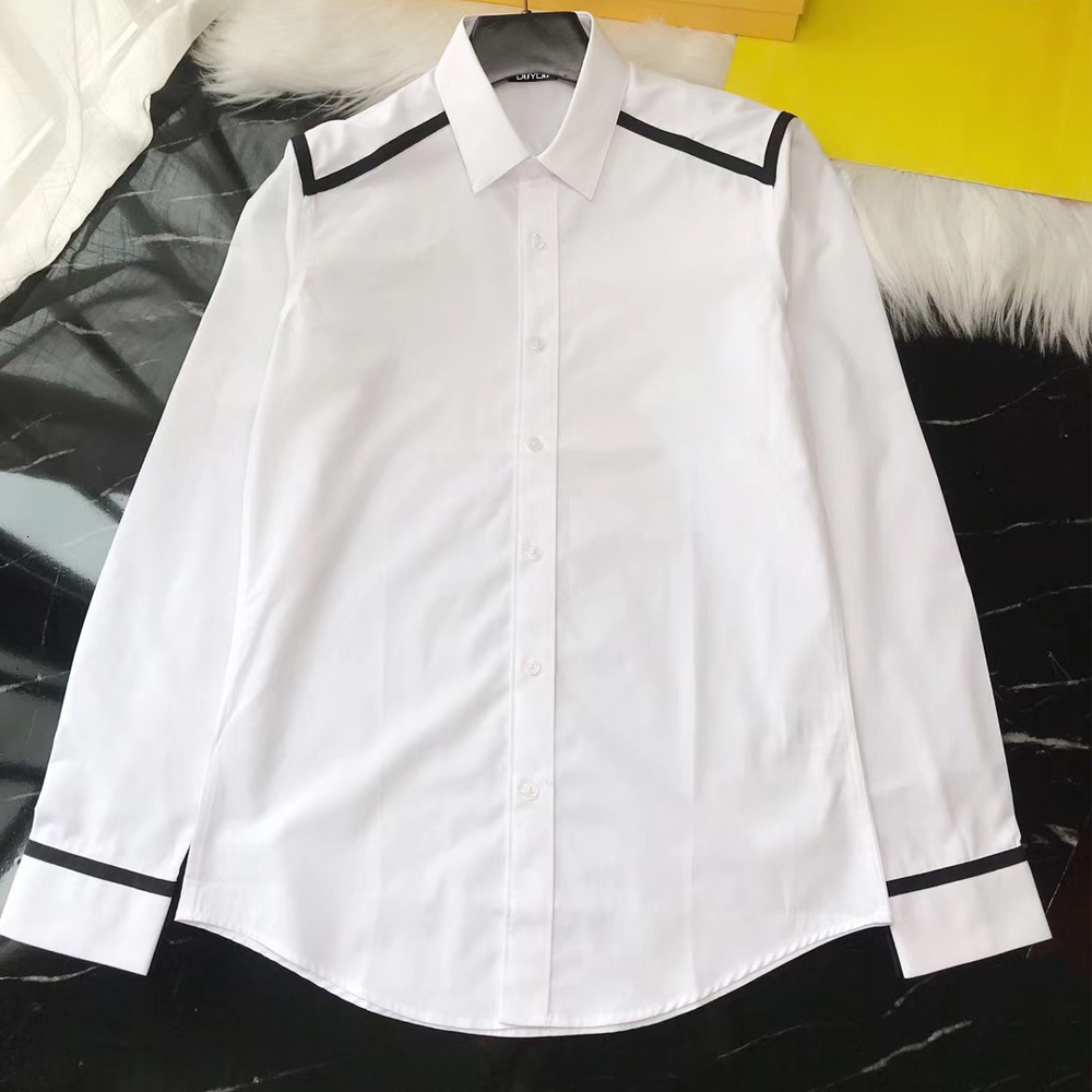 

2021 New Algodo Vestido Camisa Masculina Preto Listra Decorao No Ombro De Alta Qualidade Magro Ajuste Camisas Casuais Mgyy, White