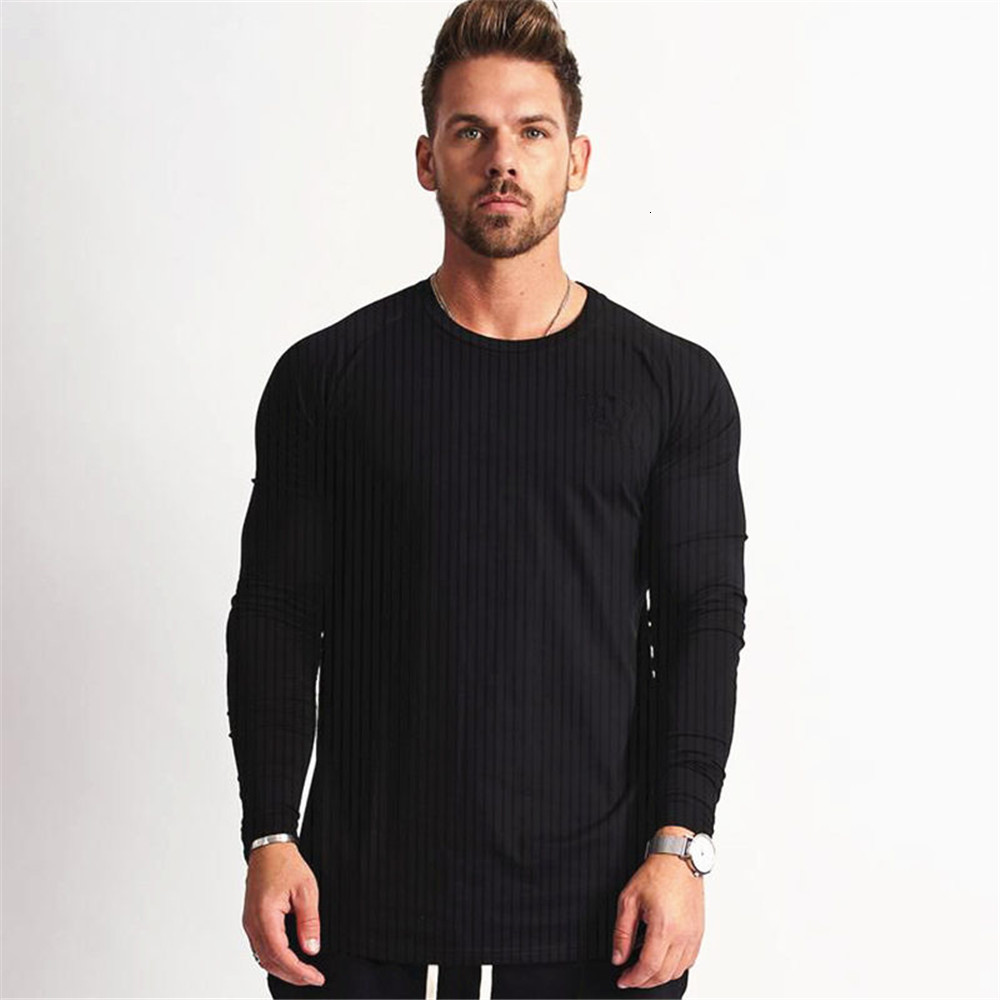 

2021 New Solid Casual Long Sleeve T-shirt Men Fitness Quick Dry t Male Gym Workout Slim Tee Shirt Tops Black Running Sport Clothing Imj6