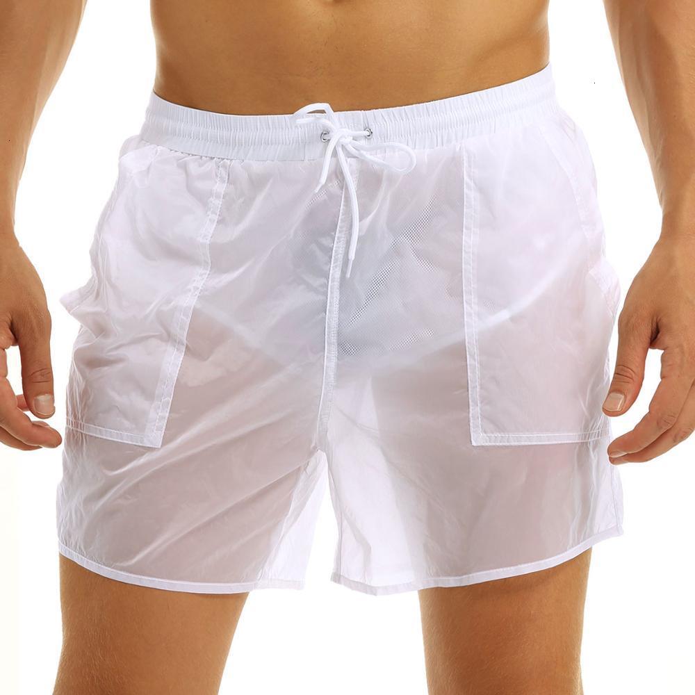 

Swimwear Mens Swimsuit Elastic Waist See-Through Drawstring Quick Dry Beach Shorts Swimming Trunks with Bulit-in Mesh Briefs, Black;brown