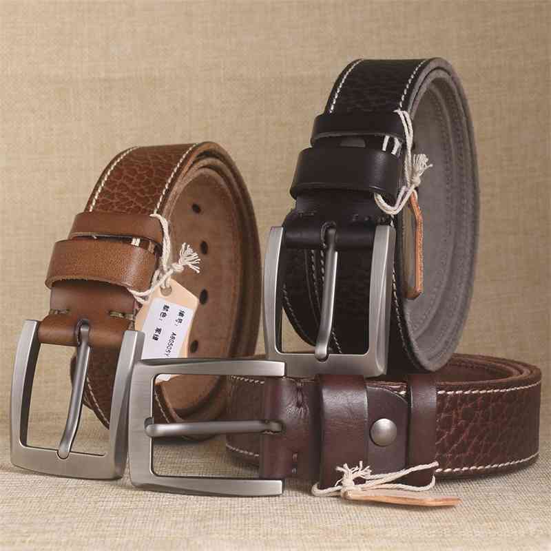 

Men's needle buckle Italian tree paste top casual imitation belt full leather without sand, Black