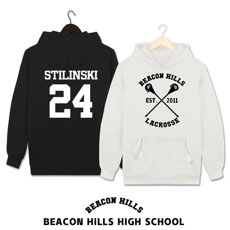 

Beacon Hills new men's and women's Hoodie printed long sleeve sweater jacket, Black